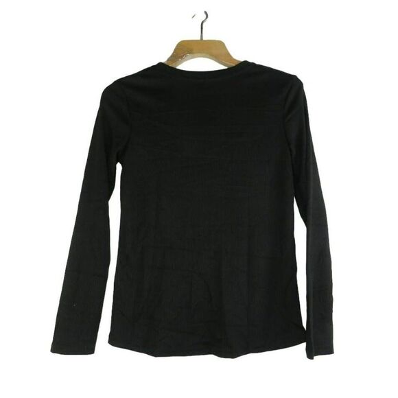 Souq Fone Knot Front Long Sleeve Shirt Women's Size Medium Black Athletic Exerci - Picture 3 of 13